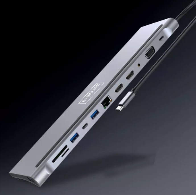 STACJA DOKUJĄCA HUB ADAPTER USB-C 12w1 Stacja Dokująca 2x HDMI 4K ETHERNET RJ45 USB 3.0 SD M1 M2 M3 BYL-2211 - zdjęcie 3