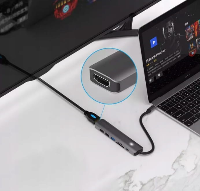 HUB ADAPTER USB-C 7w1 HDMI 4K USB 3.0 SD PD kompatybilny z Macbook M1 M2 M3 LED Zenwire BS-HC703 - zdjęcie 6