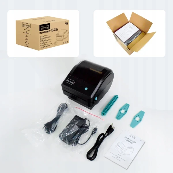 Mini Drukarka Termiczna Etykiet Kurierskich Samoprzylepnych 100x150 USB Bluetooth Wifi Zenwire TD-401 - zdjęcie 4