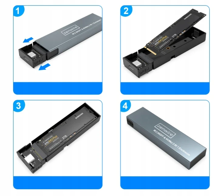 Obudowa Kieszeń Adapter na dysk SSD NVME/SATA PCIe M.2 USB-C M2 Gen2 10GB/s Zenwire BS-2809SN - zdjęcie 6